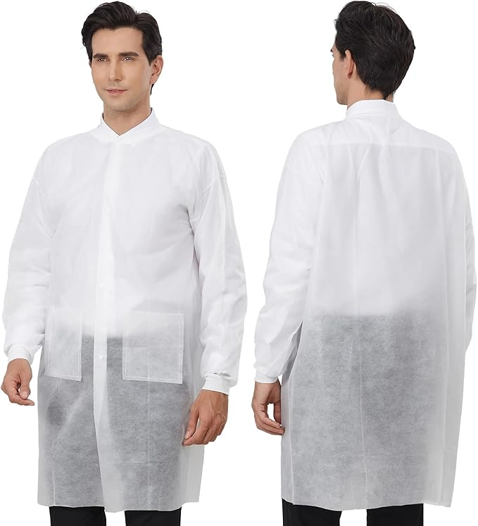 High Quality 100% Polypropylene Visitor Laboratory Coat Jacket Non-Woven PP White Disposable Lab Coat