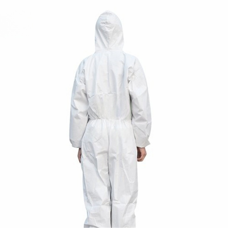 Disposable Hooded Zipper Closure White Microporous Coverall with Elastic Wrist Ankles