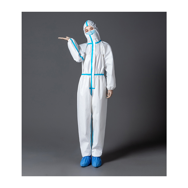 Safety Protective Chemical Microporous Impervious Waterproof Breathable Disposable Non-Woven Clothing Coverall with Hood and Melt Tap for Industry Hospital Lab
