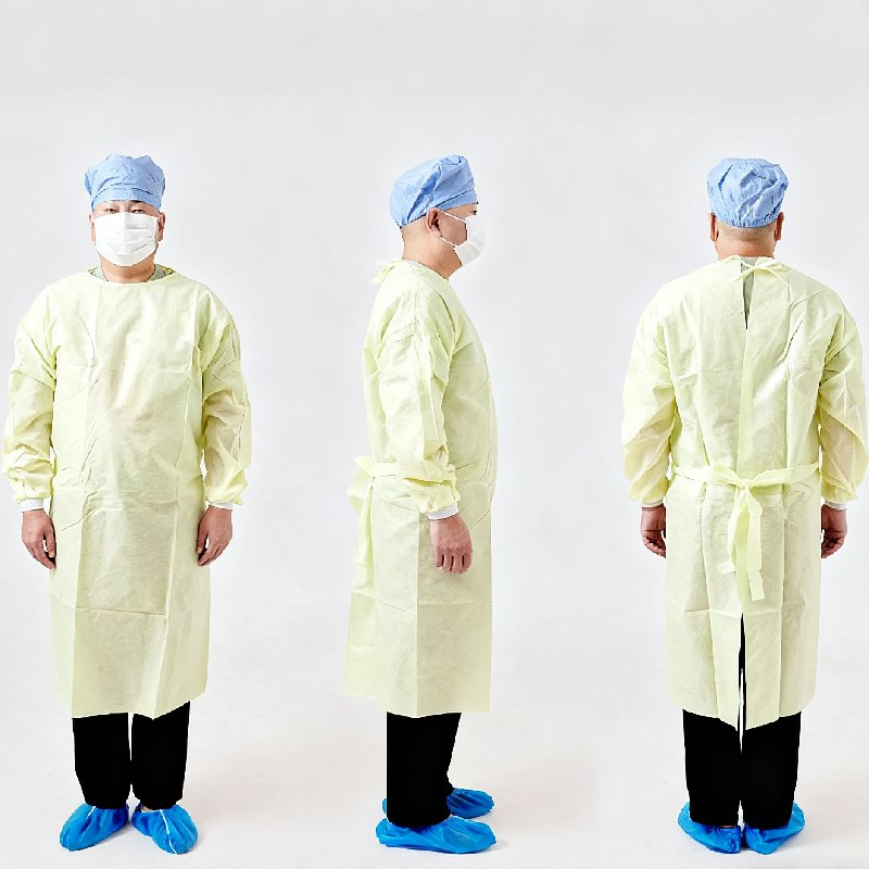 Waterproof Blue/Yellow/White Color Knitted Cuffs Medical SMS/PP/PE Disposable Isolation Gown