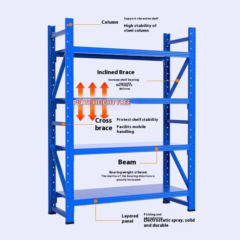Alirack Factory Price 500kg Medium Duty Industrial 4-Layer Adjustable Steel Stacking Racks Shelves Electrostatic Powder Coating