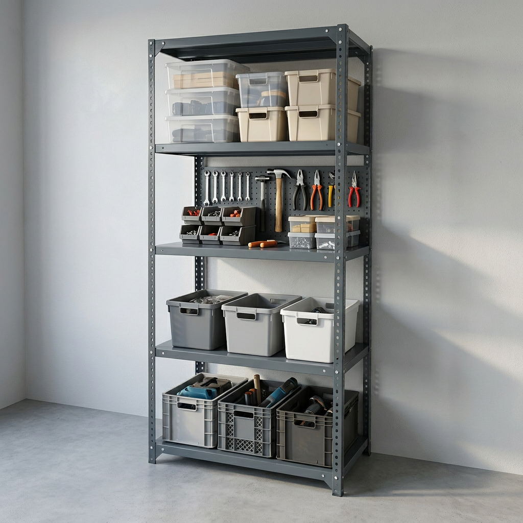 Adjustable Steel 5 Layer Warehouse Rack Shelf Panel with Mounting Holes Durable Corrosion Protection Grey Powder Coated