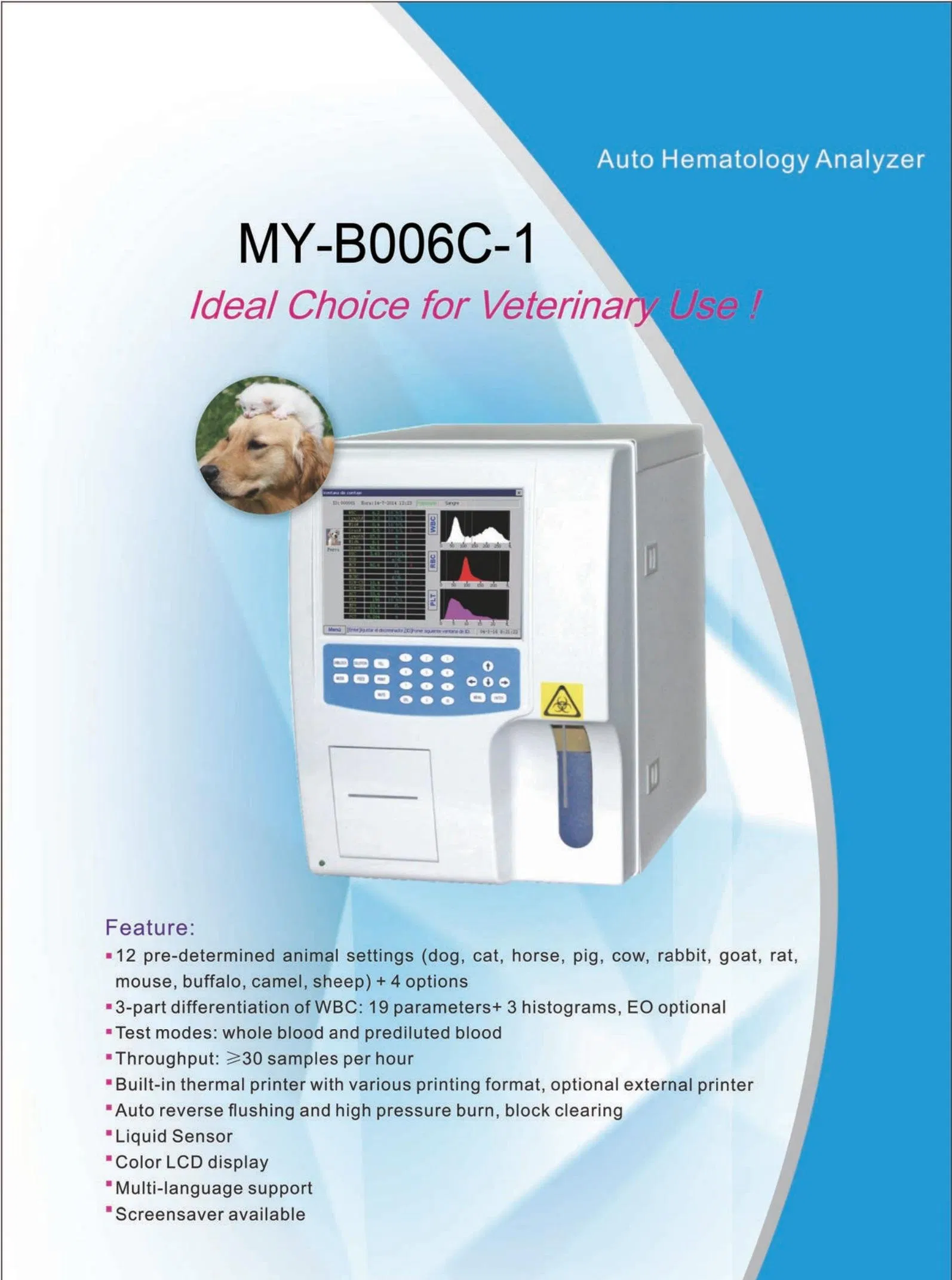 My-B006c-1 Hot Selling Vet Diagnostic Device Clinical Auto Hematology Analyzer for Veterinary Use