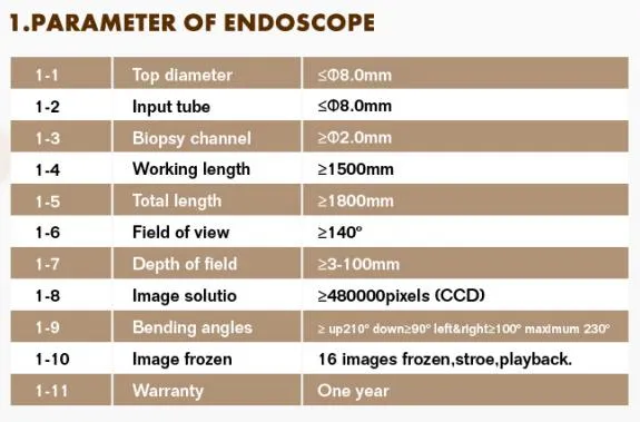 Veterinary Endoscopy Parameters 1