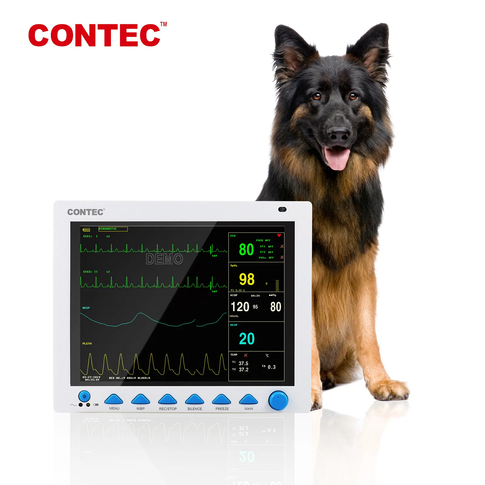 Contec Vet Equipment Multiparameter Etco2 SpO2 Capnograph Veterinary Patient Monitor