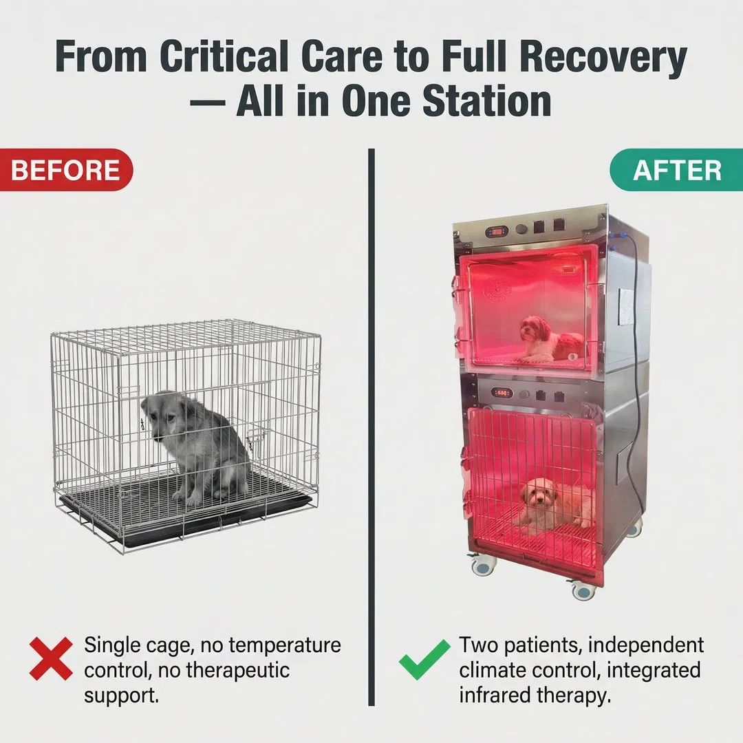 Veterinary ICU Oxygen Cage for Dogs Adjustable Flow Emergency Post-Op Care