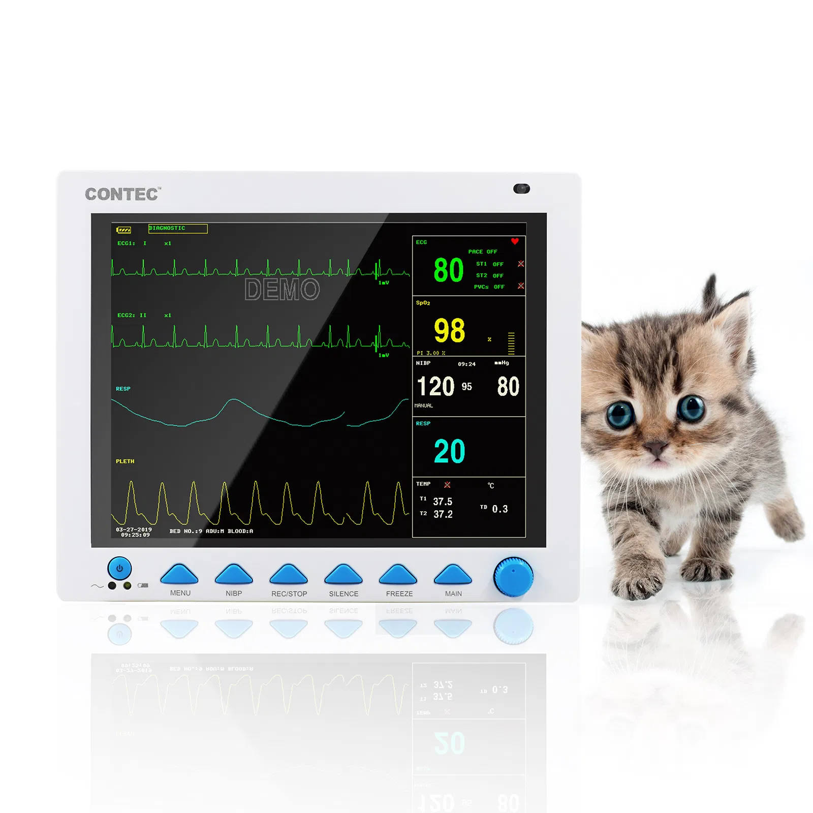 Contec Vet Equipment Multiparameter Etco2 SpO2 Capnograph Veterinary Patient Monitor