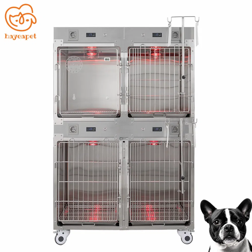 China Manufacturer Hospital Clinic Stainless Steel Veterinary Pet Isolation Infrared Warming ICU Cage for Animals Dog Oxygen Therapy Cage Price