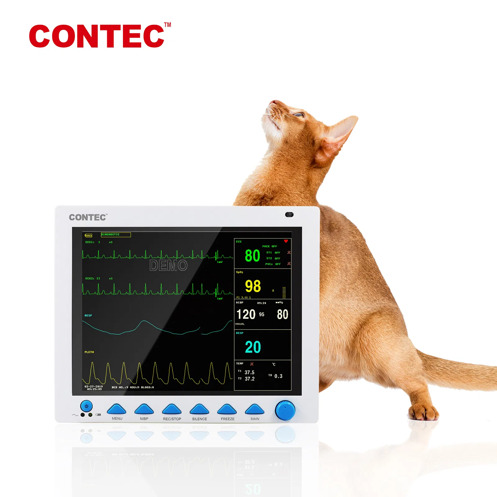 Contec Vet Equipment Multiparameter Etco2 SpO2 Capnograph Veterinary Patient Monitor