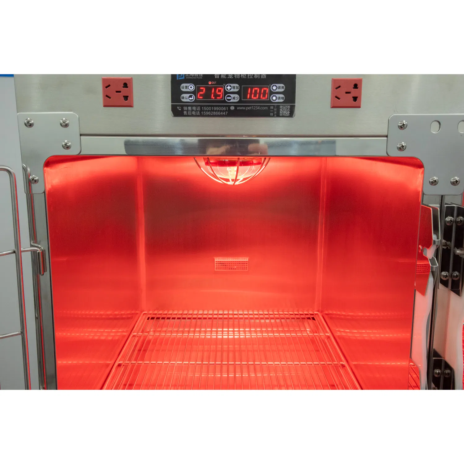 Pujia 304 Stainless Steel Therapy Cage for Dogs Canine ICU with Infrared Lamps for Pet Clinic Use Veterinary Instrument