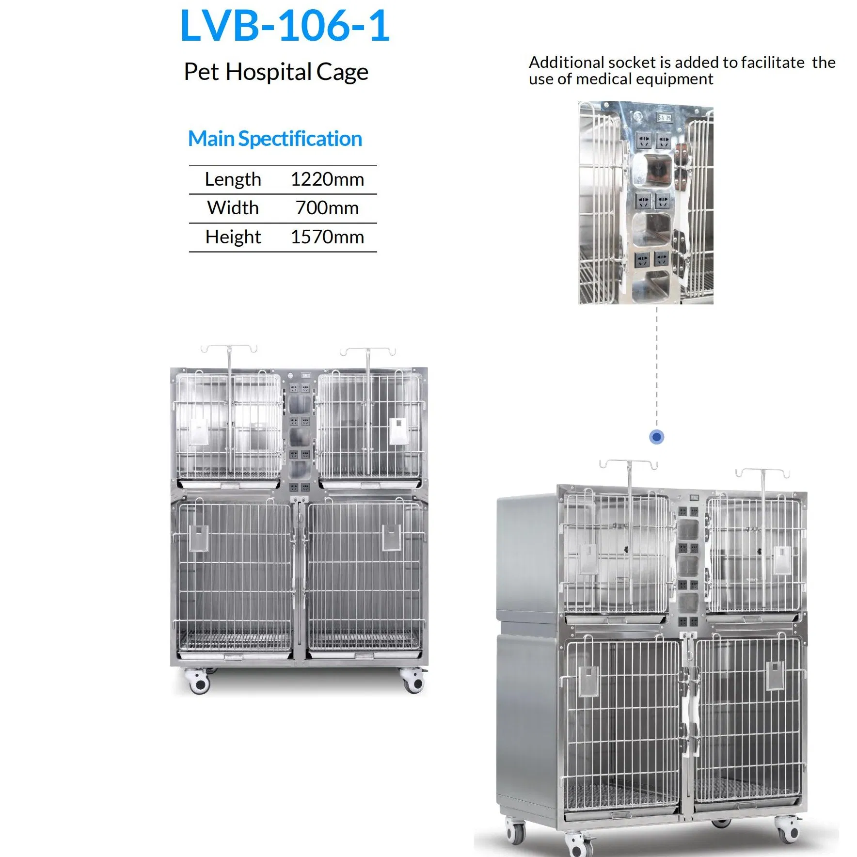 Pet Veterinary Clinic Stainless Steel 304 Dog ICU Infrared Oxygen Chamber Cage