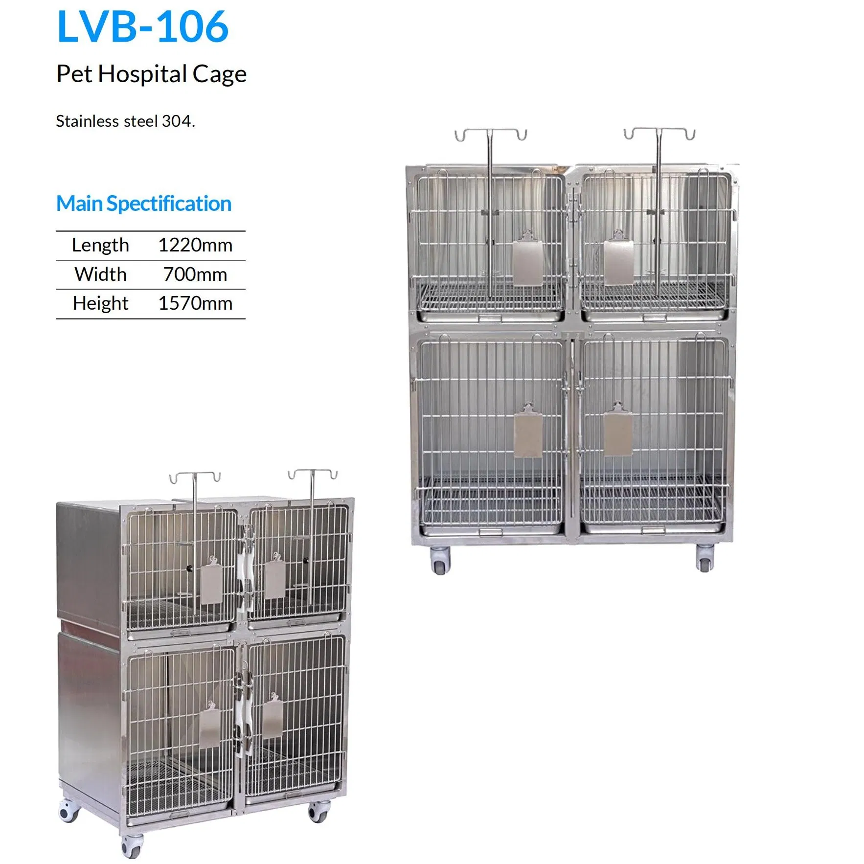 Pet Veterinary Clinic Stainless Steel 304 Dog ICU Infrared Oxygen Chamber Cage