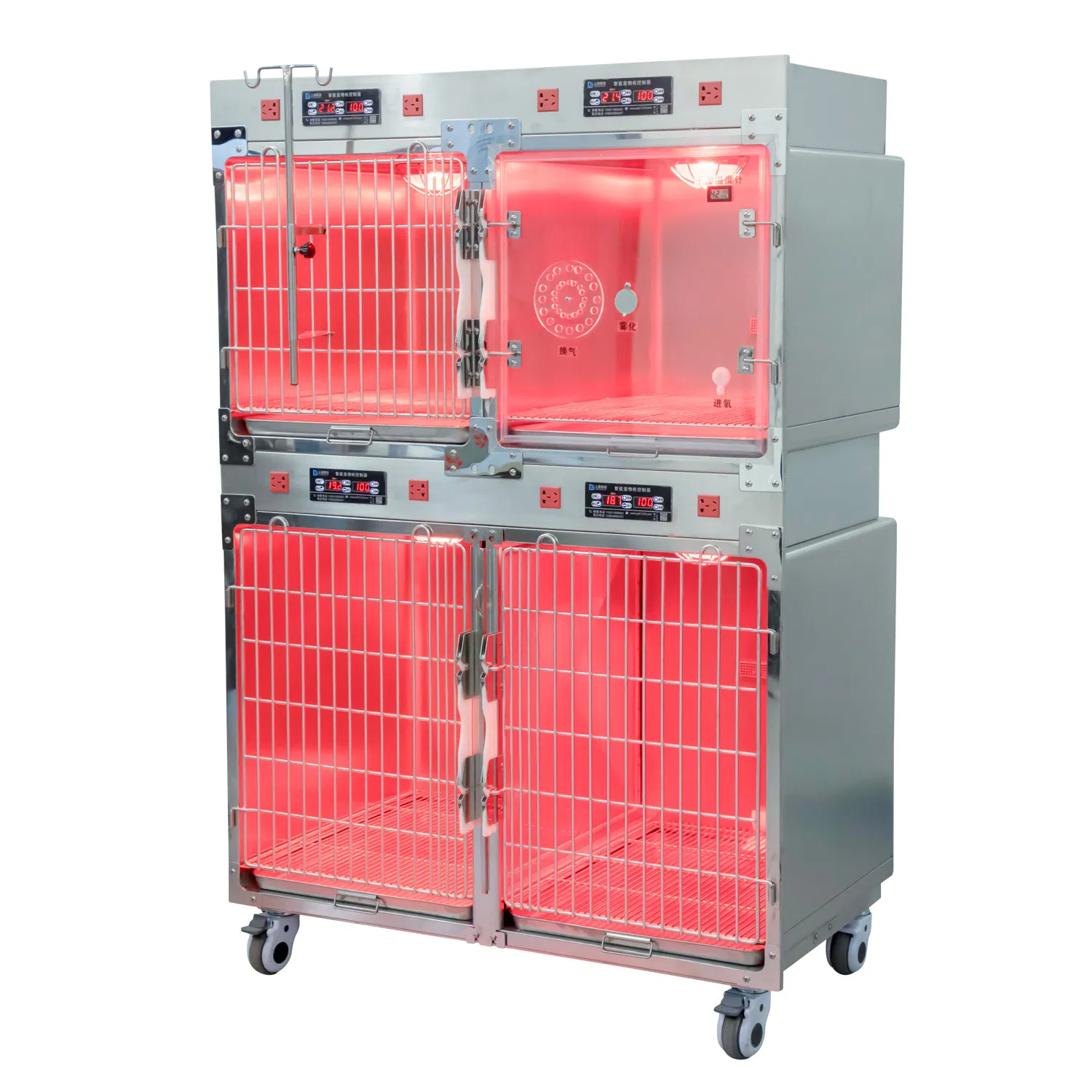 Pujia 304 Stainless Steel Therapy Cage for Dogs Canine ICU with Infrared Lamps for Pet Clinic Use Veterinary Instrument