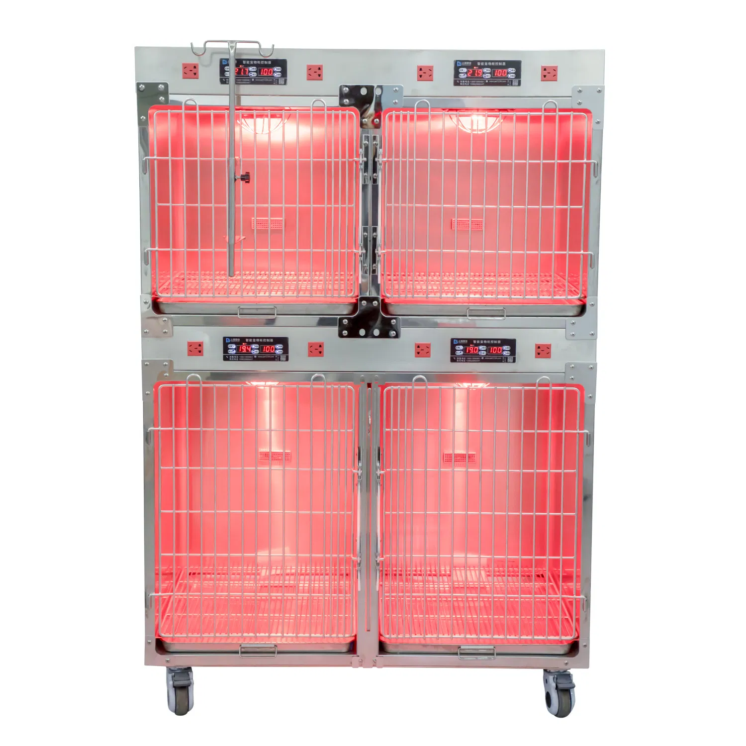 Pujia 304 Stainless Steel Therapy Cage for Dogs Canine ICU with Infrared Lamps for Pet Clinic Use Veterinary Instrument