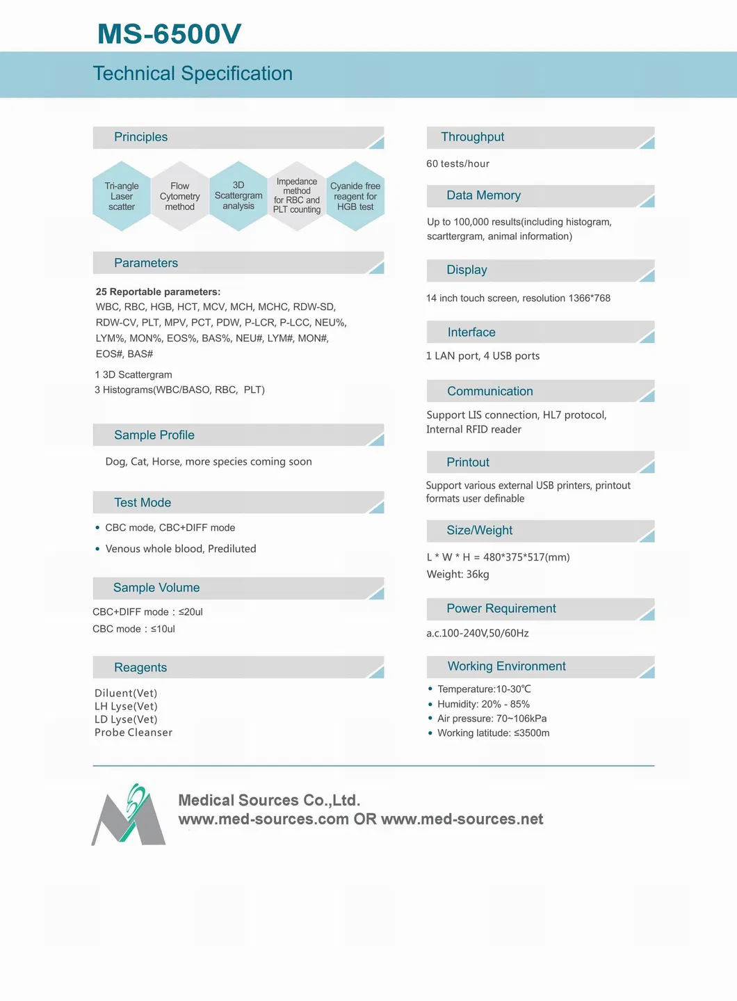 MS-6500V Auto 5-Part Hematology Analyzer 3