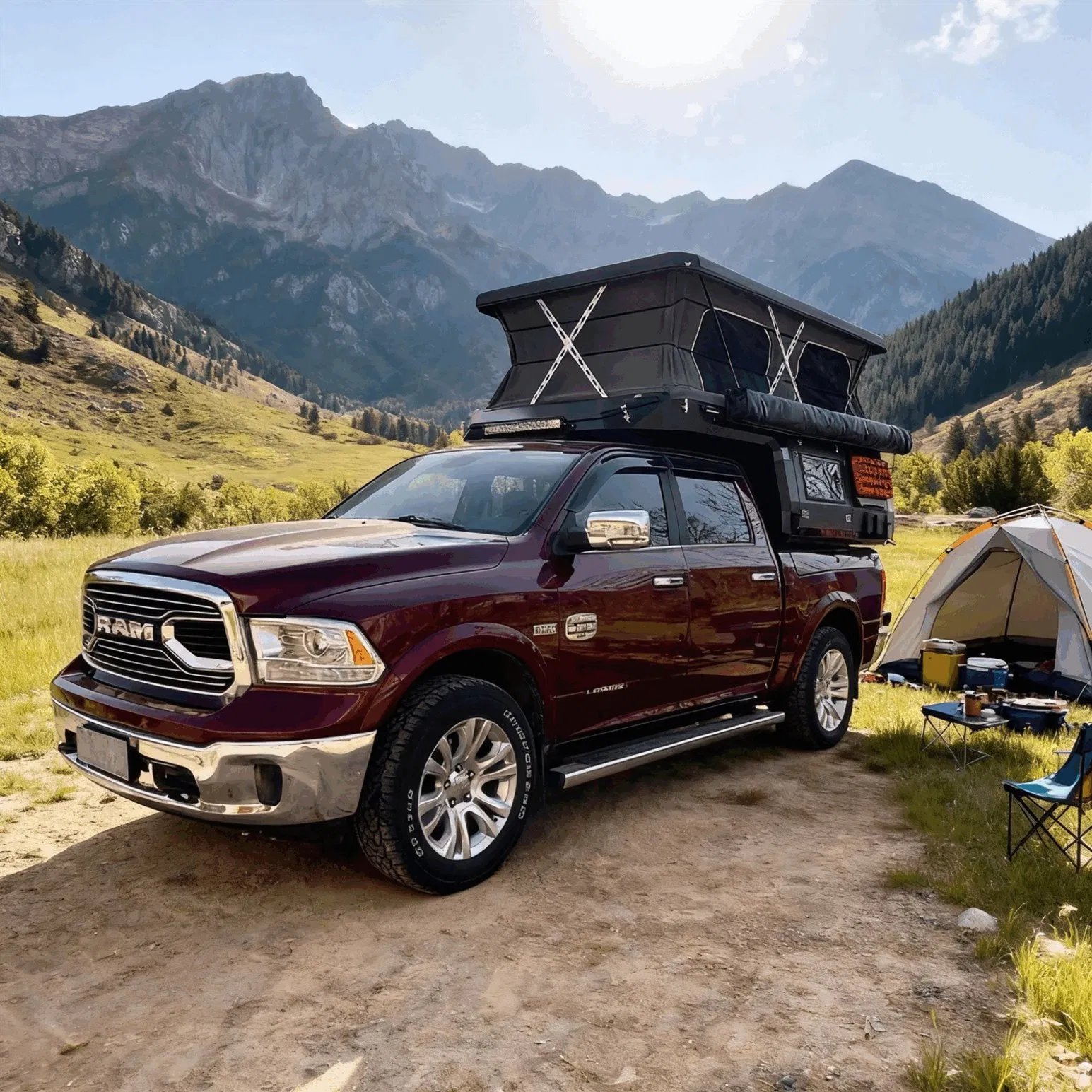Adventure Ready Pop up Truck Camper Including Outdoor Shower Enclosure and Portable Toilet Compartment