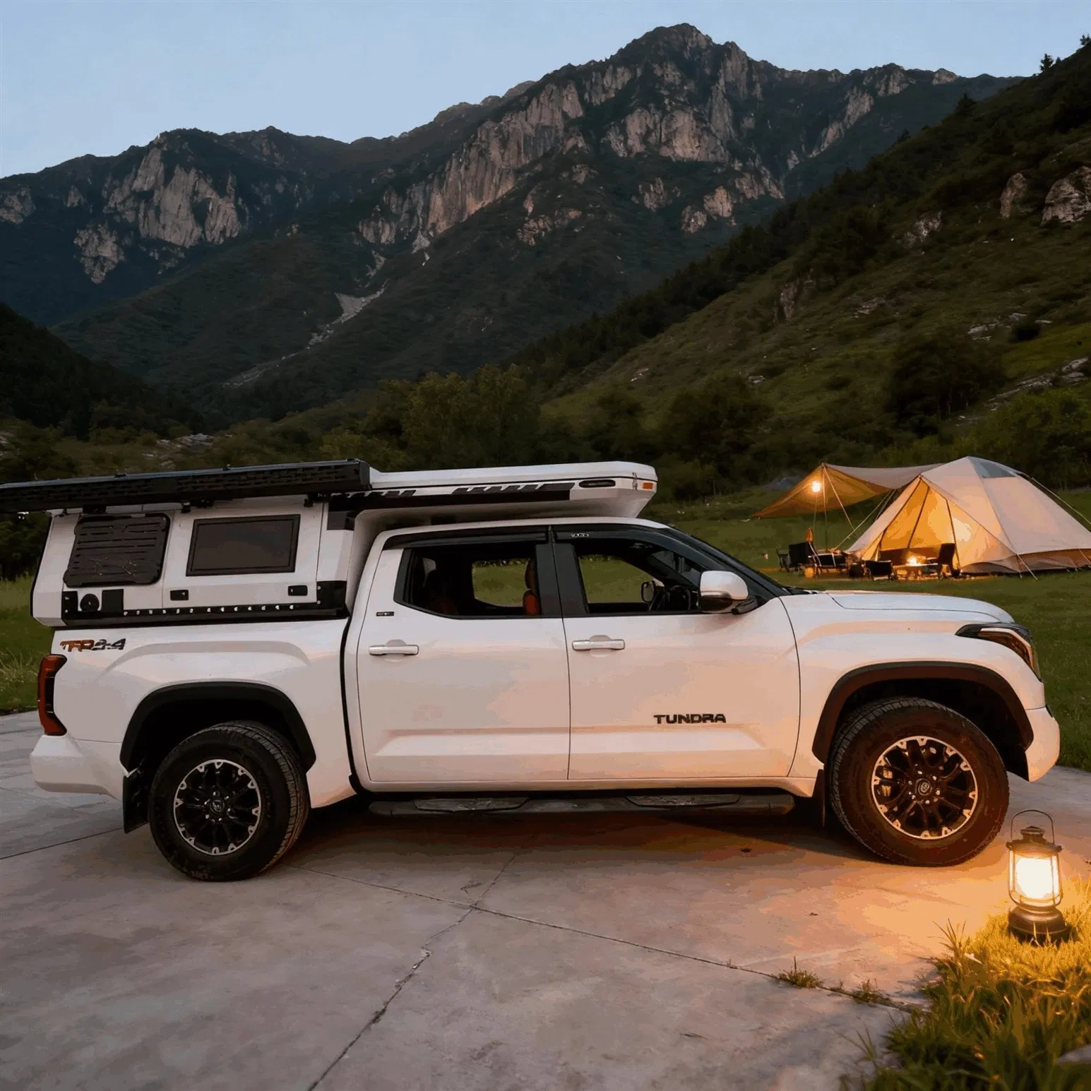 Adventure Ready Pop up Truck Camper Including Outdoor Shower Enclosure and Portable Toilet Compartment