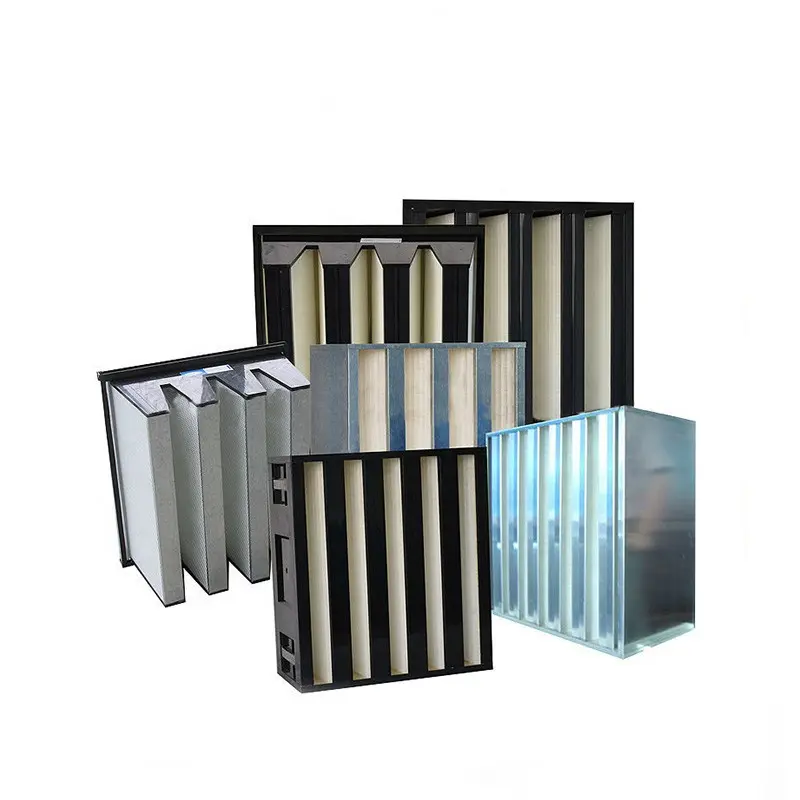 OEM High efficiency 2V 3V 4V 5V 6V cell plastic frame W shape ventilation filter HVAC system HEPA filter Air Conditioning V Bank Filter Factories, Exporters