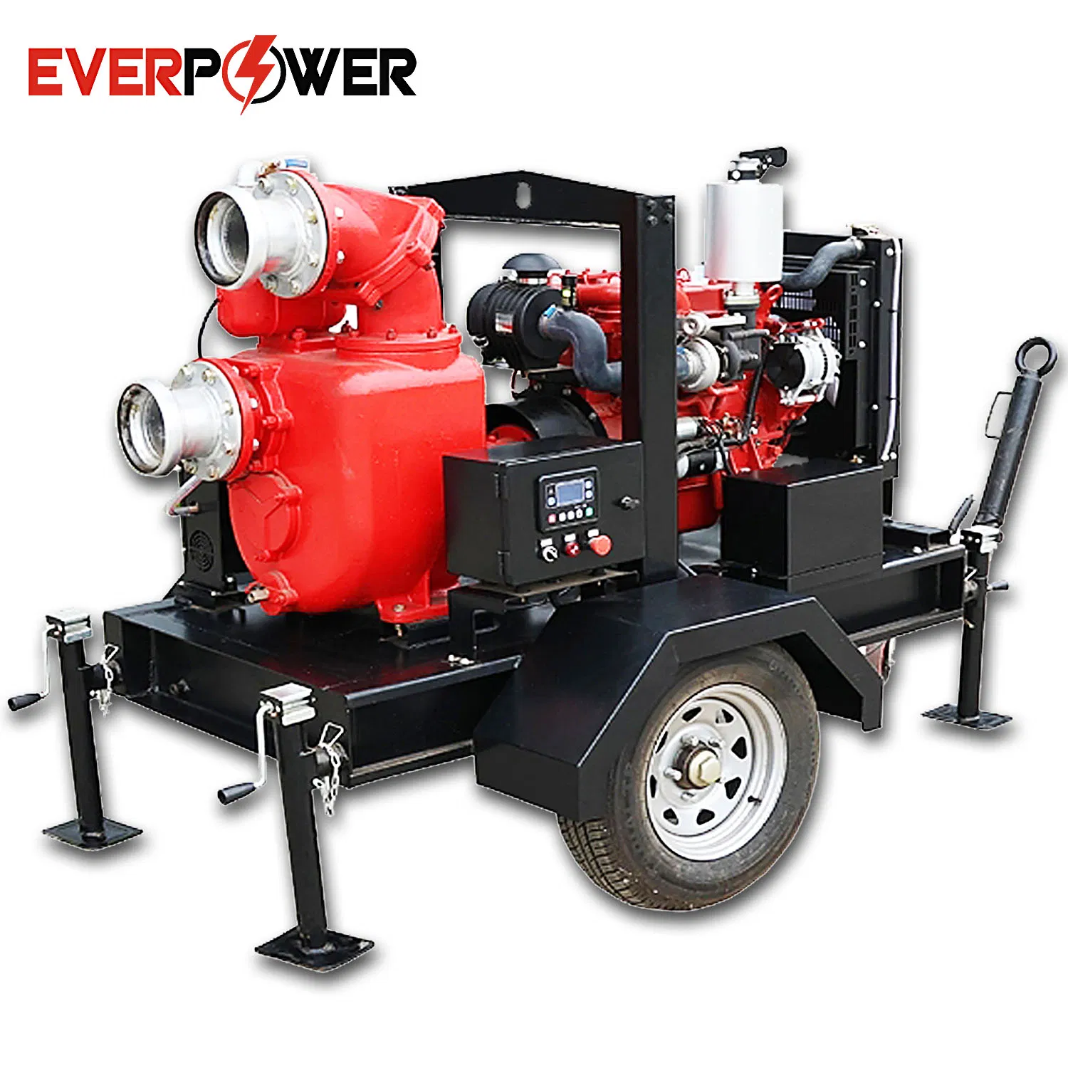 6 Inch 8 Inch 10 Inch 12 Inch Large Flow Self-Priming Drainage Centrifugal Fire-Fighting Irrigation Slurry Mobile Diesel Water Pump with Two Four Wheel Trailer