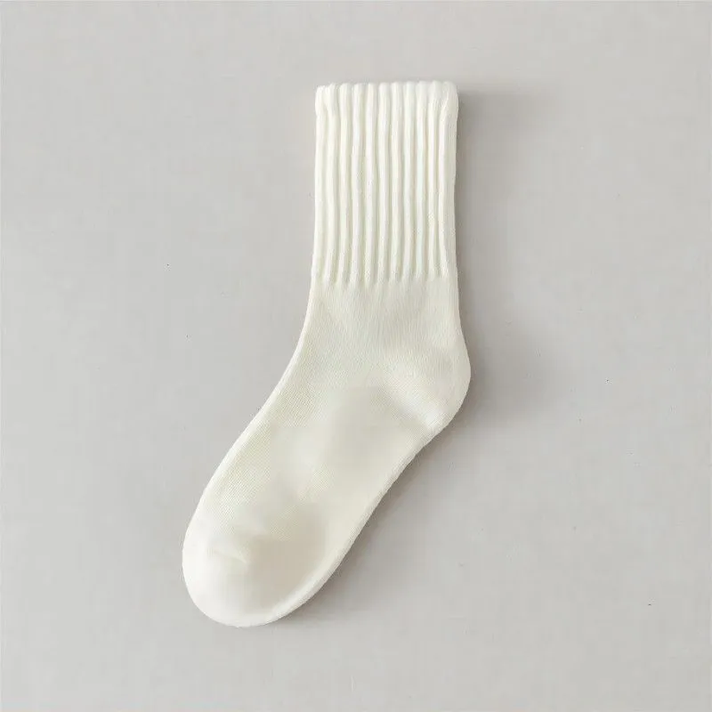 Meias Casuais de Inverno Simples para Homens e Mulheres, Grossas, de Algodão Penteado, Meias de Cano Médio