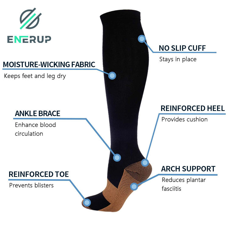 Meias de Compressão Altas de Tornozelo com Reforço de Dedo, Nylon, Spandex, Controle de Umidade, Enerup