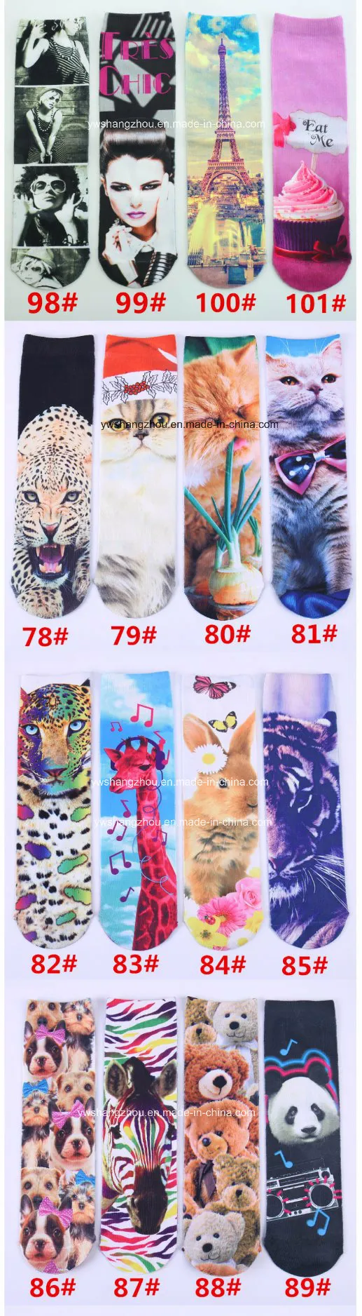 Venda Quente Europa Emoji 3D Meias de Moda com Estampa de Animais Digitais Semi Altas