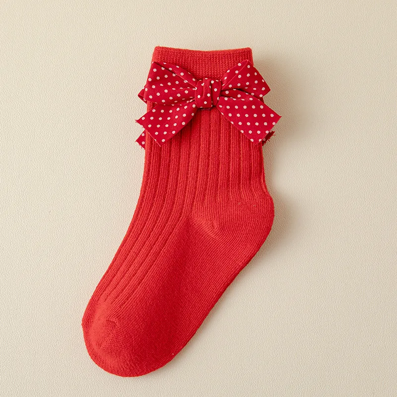 Meias de Natal de Algodão com Laço Vermelho para Crianças