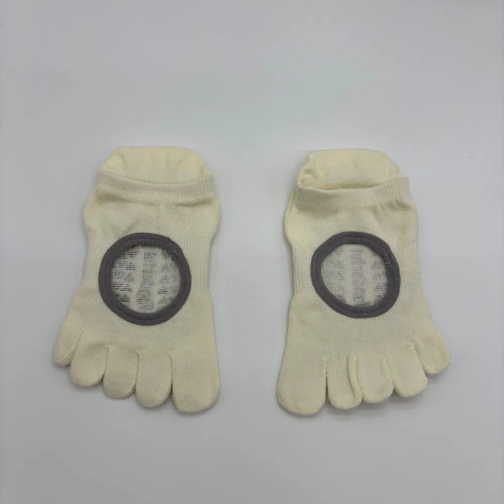Meias de Yoga Antiderrapantes de Cinco Dedos com Abertura Traseira em Multicor com Grip de Silicone em Triângulo para Pilates