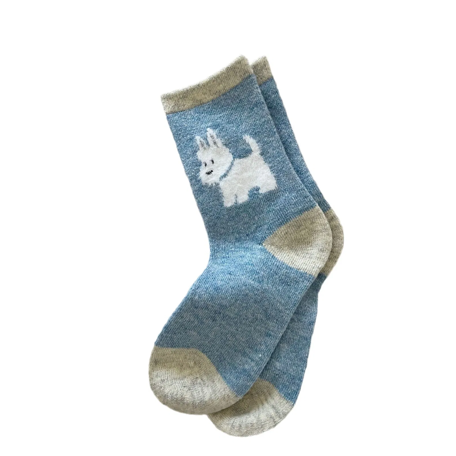 Meias de lã de ovelha tridimensionais de outono e inverno para cachorros, meias quentes femininas de pelúcia, meias empilhadas com cores contrastantes
