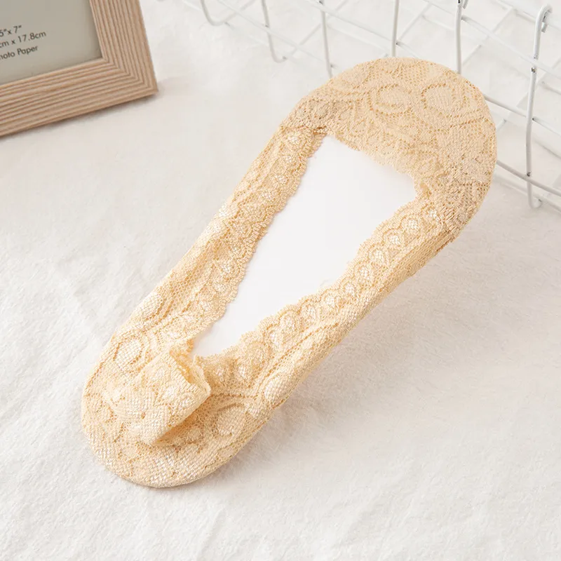 Meias de Seda de Gelo para Mulheres, Finas de Algodão, com Boca Rasa, Invisíveis, com Renda para o Verão