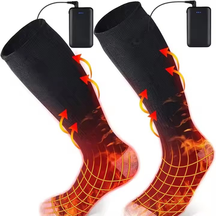 Meias de esqui térmicas elétricas recarregáveis para inverno, grossas, para caminhadas, para homens e mulheres