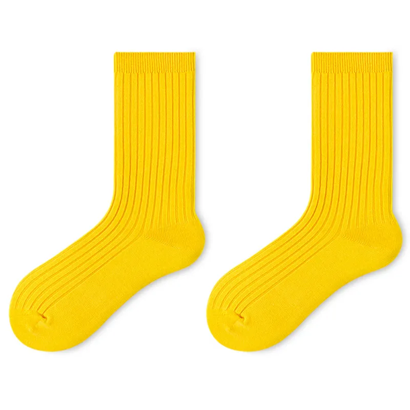 Meias de Dupla Agulha para Homens - Meias de Algodão Preto e Branco até o Meio da Panturrilha em Cores Sólidas Modernas