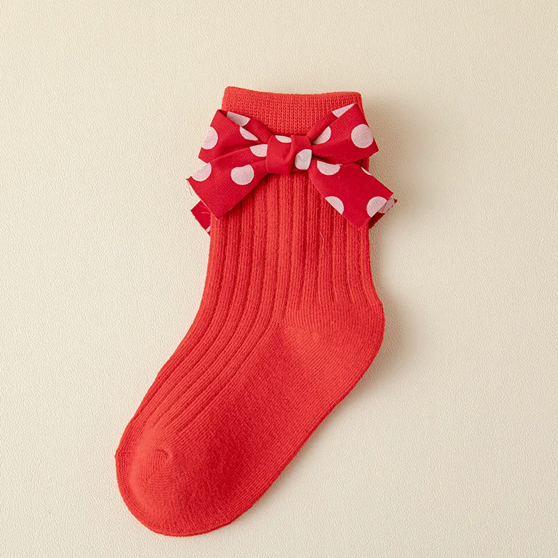 Meias de Natal de Algodão com Laço Vermelho para Crianças