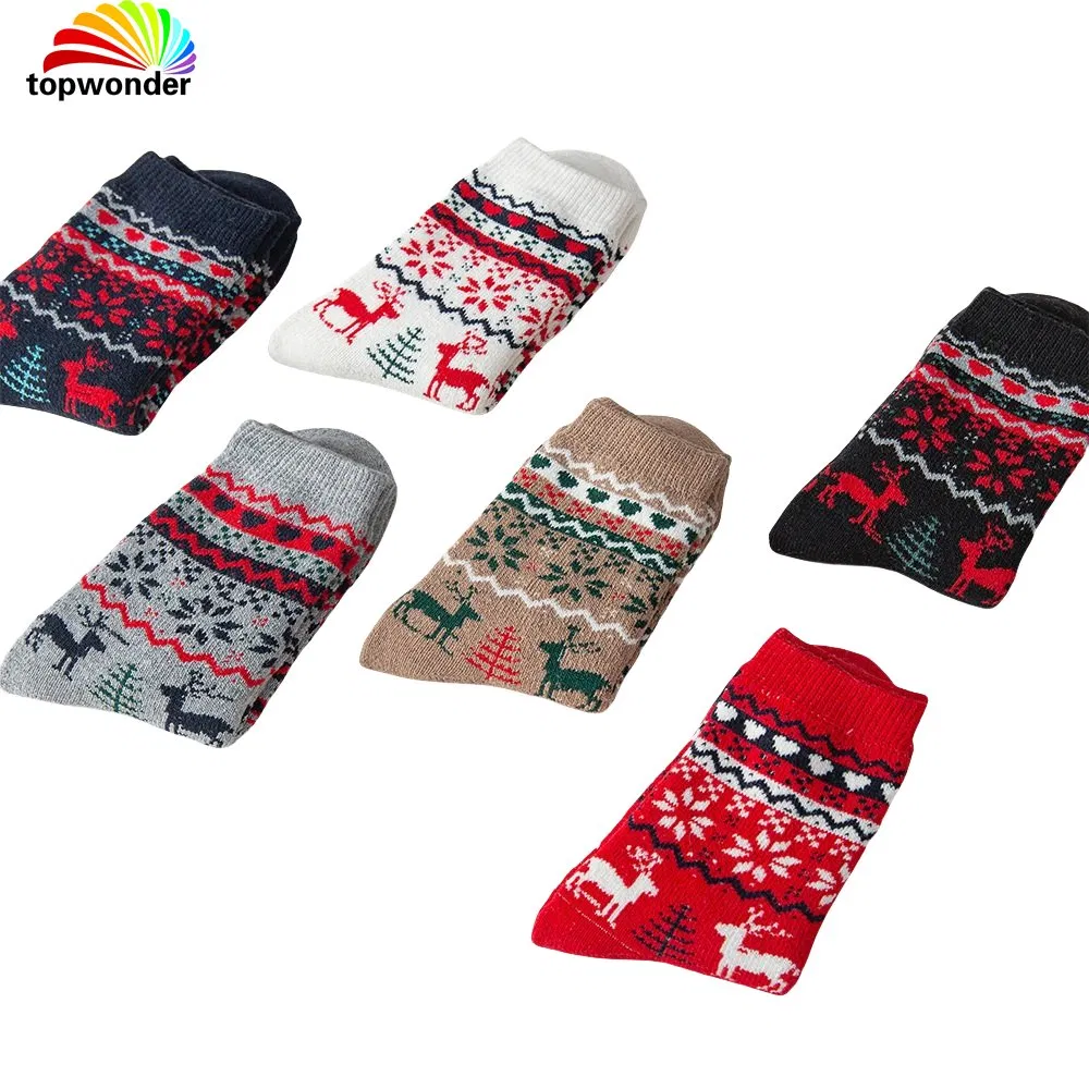 Personalize e Atacado Meia Térmica Grossa de Inverno com Design de Rena de Natal em Muitas Cores e Modelos a Preços Baixos