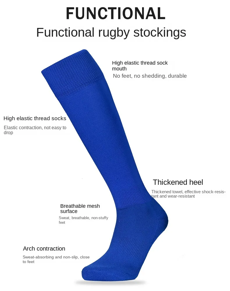 Meias esportivas de rugby grossas, com proteção para os tornozelos, suaves e acima do joelho