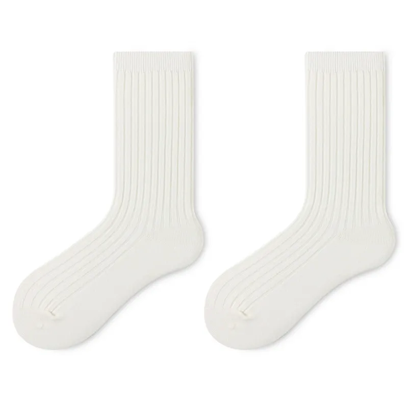 Meias de Dupla Agulha para Homens - Meias de Algodão Preto e Branco até o Meio da Panturrilha em Cores Sólidas Modernas