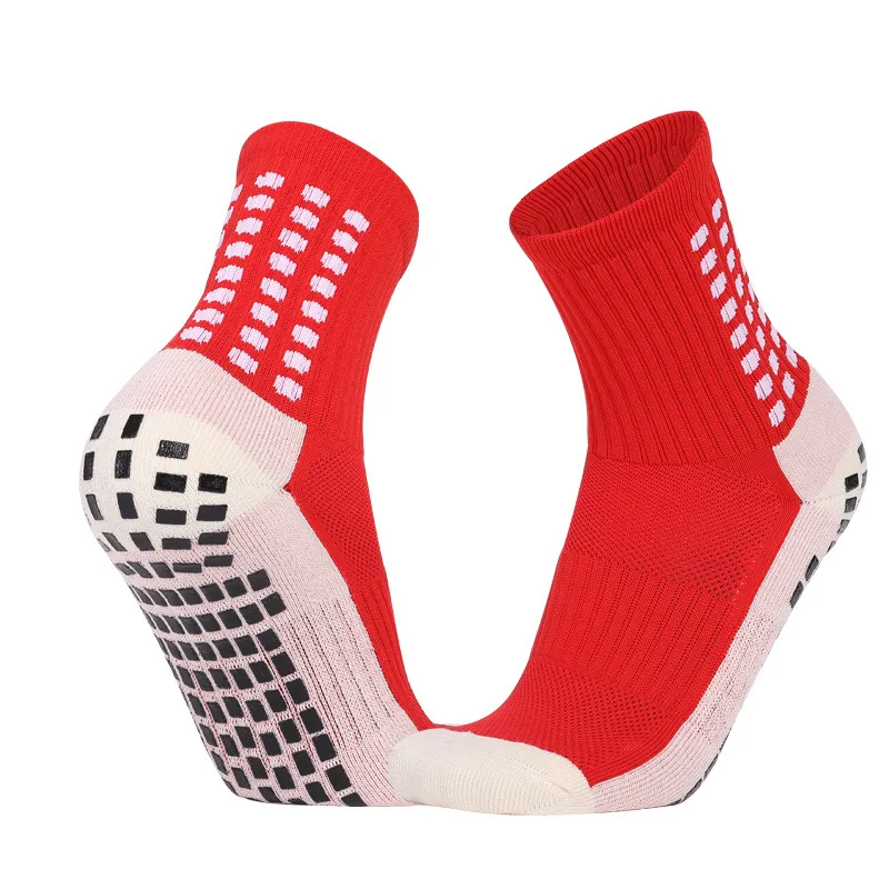 Meias atléticas antiderrapantes de alto desempenho, de venda por atacado, com design azul e branco, para futebol