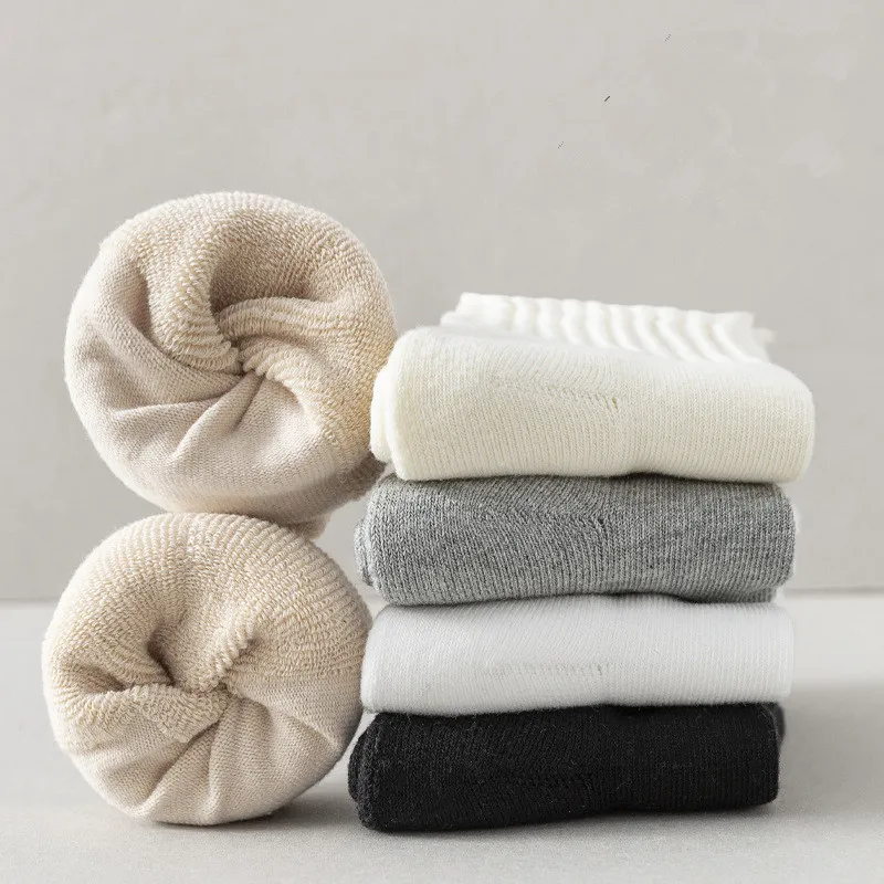Meias Casuais de Inverno Simples para Homens e Mulheres, Grossas, de Algodão Penteado, Meias de Cano Médio