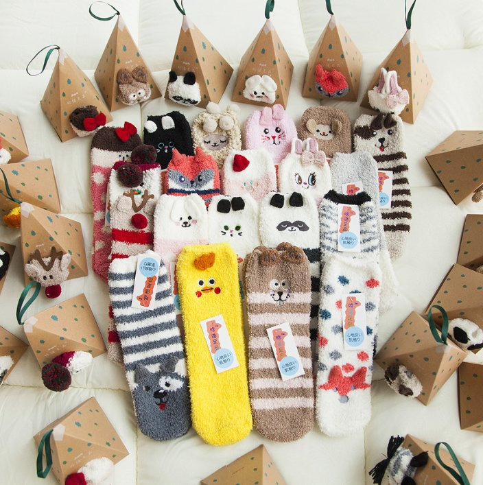 Pacote Holiday Box Sock Stocking para mulher logótipo personalizado para criança Meias de vestido Fuzzy Gift de Natal