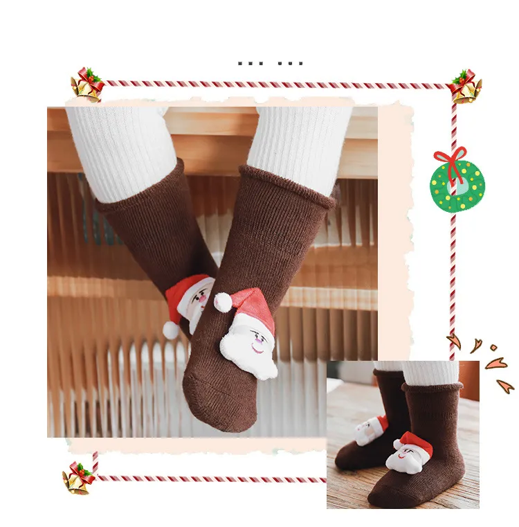 Meias de Natal Grossas para Bebês Recém-Nascidos Meias de Lã para Bebês Meias de Chão para Bebês