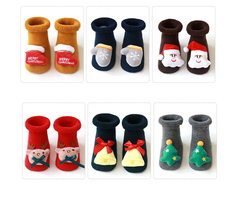 Meias de Natal Grossas para Bebês Recém-Nascidos Meias de Lã para Bebês Meias de Chão para Bebês