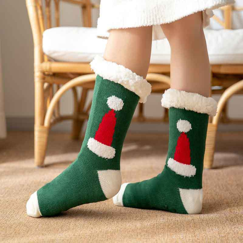 Meias de Lã Sherpa Térmicas Ultra Macias para o Inverno Natalino Antiderrapantes