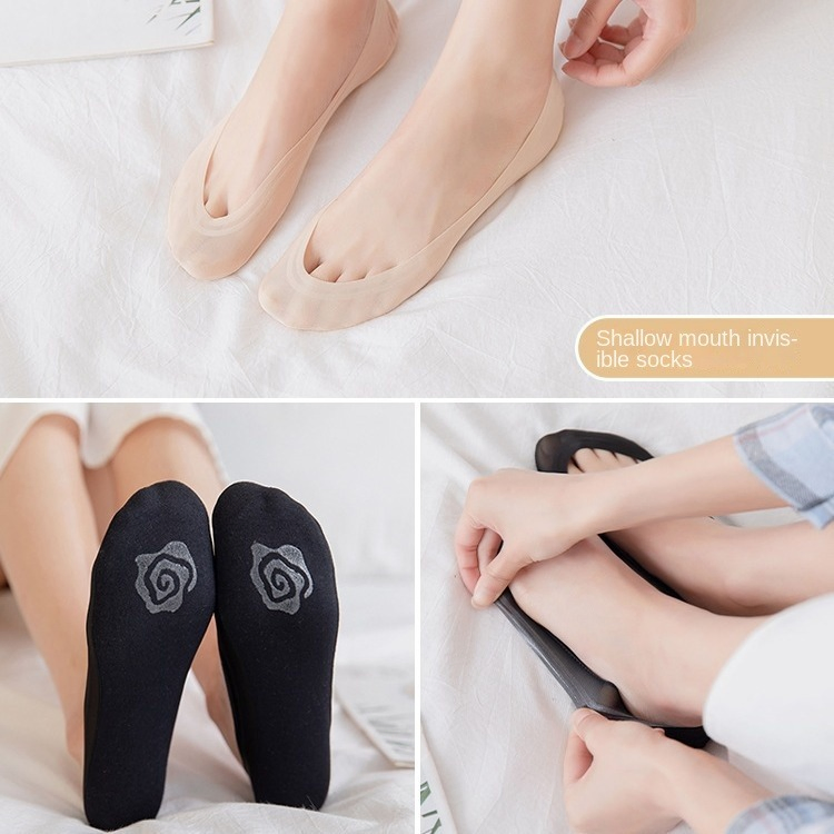 Meias de Seda de Gelo para Mulheres, Finas de Algodão, com Boca Rasa, Invisíveis, com Renda para o Verão