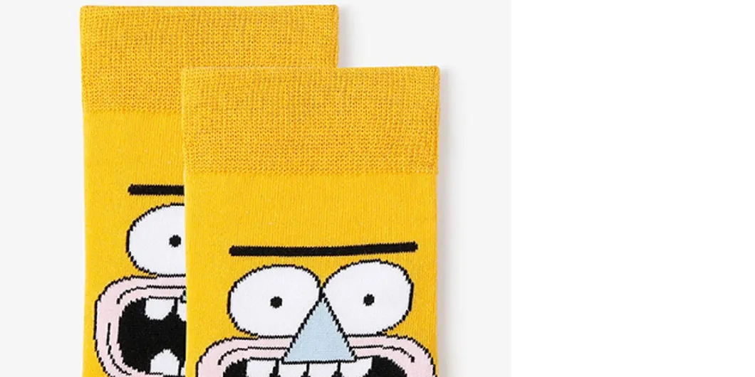 Meias de algodão de moda com padrão de desenho animado para homens, mulheres e crianças