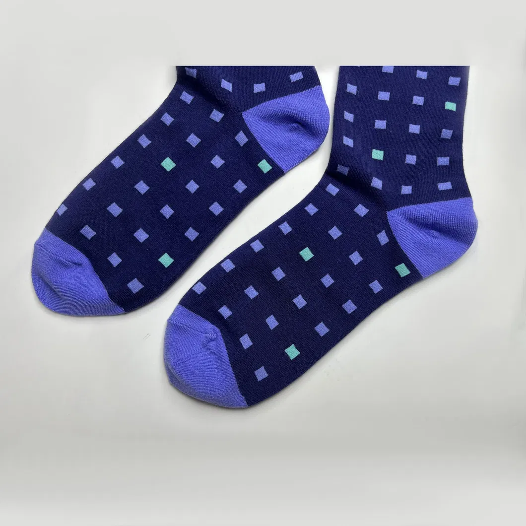 Meias de Algodão com Padrão de Pontos em Azul Marinho, Personalizadas para Negócios, Casuais e para Vestir até o Meio da Panturrilha