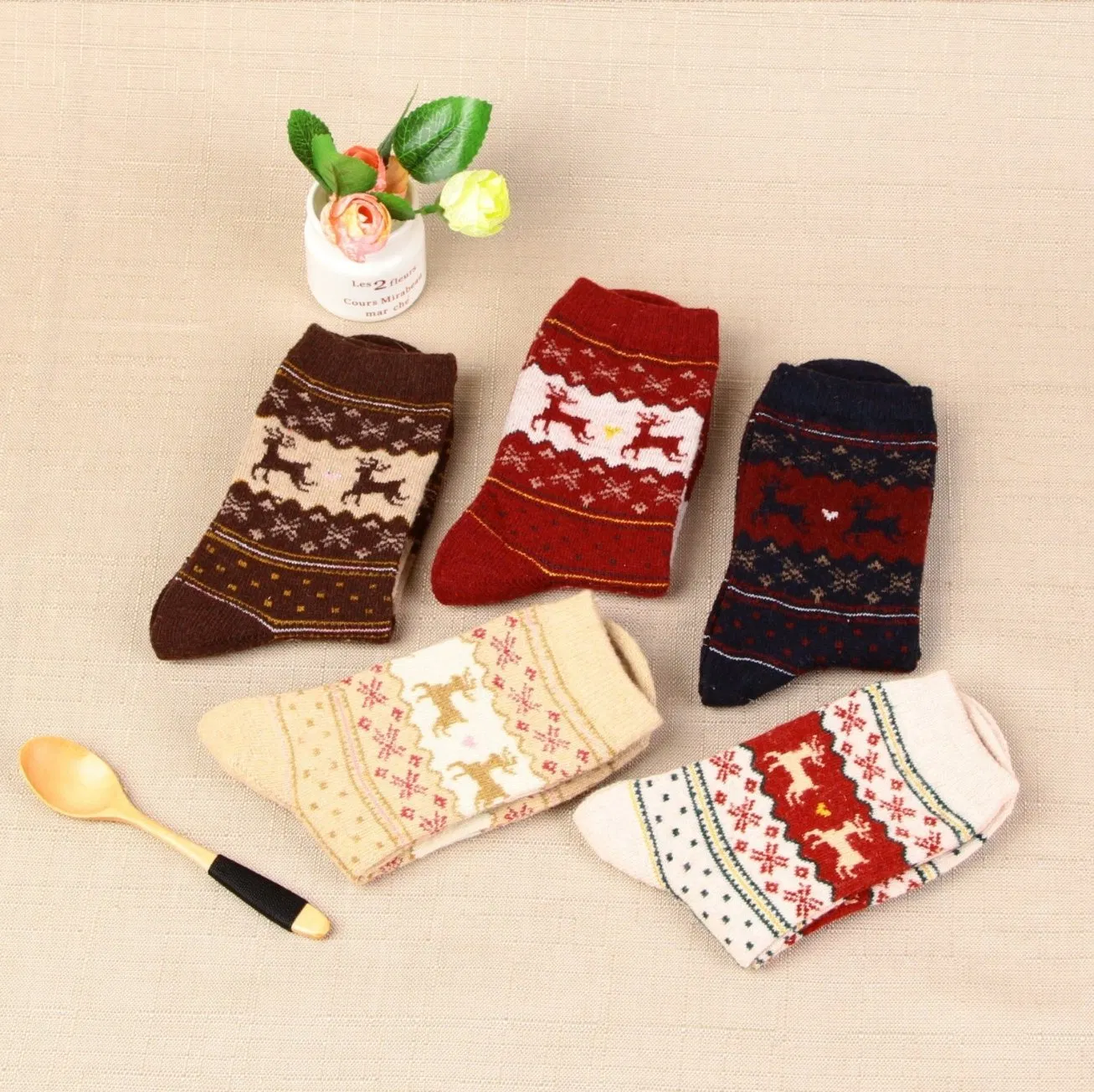 Meias de Lã de Coelho Fawn para Mulheres; Meias de Inverno e Outono, Meias de Cervo Femininas, Presentes de Natal para Manter Aquecido 1pairs/Pack
