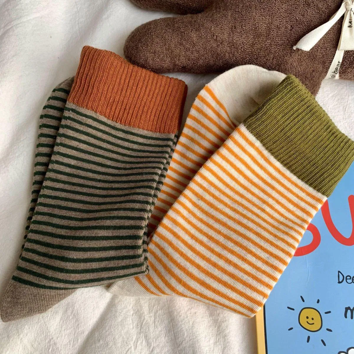Meias longas de algodão listradas até a panturrilha, moda outono-inverno, estilo preppy