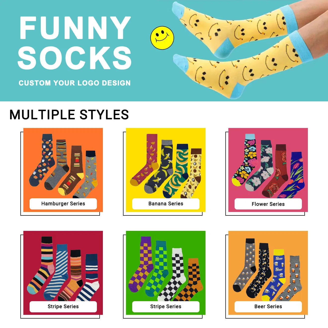 Amostra Grátis Meias de Algodão Masculinas Personalizadas Calcetines Felizes Engraçadas Meias Crew