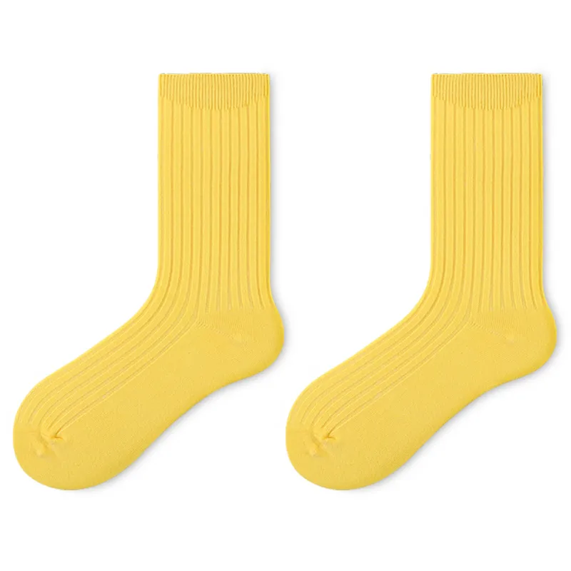 Meias de Dupla Agulha para Homens - Meias de Algodão Preto e Branco até o Meio da Panturrilha em Cores Sólidas Modernas