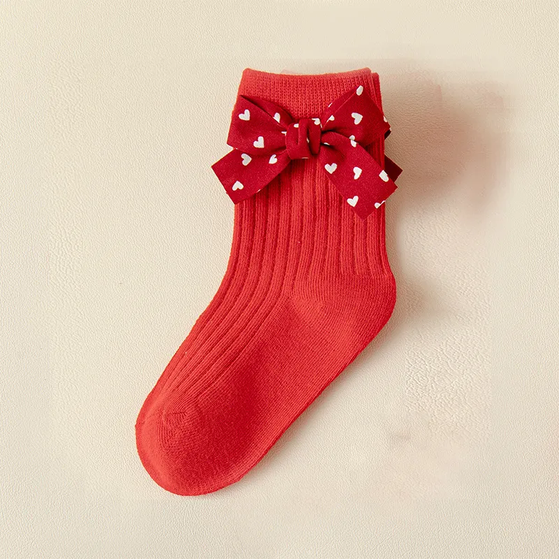 Meias de Natal de Algodão com Laço Vermelho para Crianças